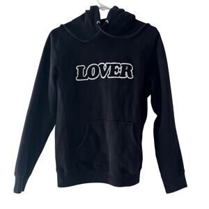 Bianca Chandon Black LOVER Pullover Hoodie Size Small Raised Lettering Excellent